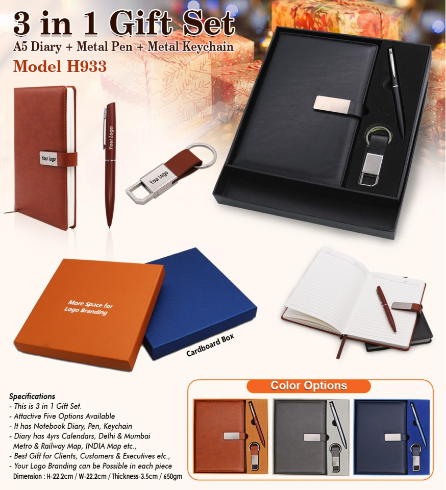 Customizable 3 in 1 Gift Set Magnetic Notebook Diary Pen and Keychain